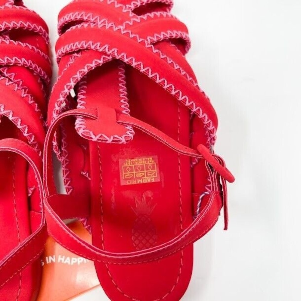 Farm Rio Womens Red Zig Zag Stitch Sandal Vegan Leather Fisgerman Size 10 NW/BOX - Picture 4 of 6